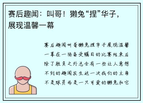 赛后趣闻：叫哥！獭兔“捏”华子，展现温馨一幕