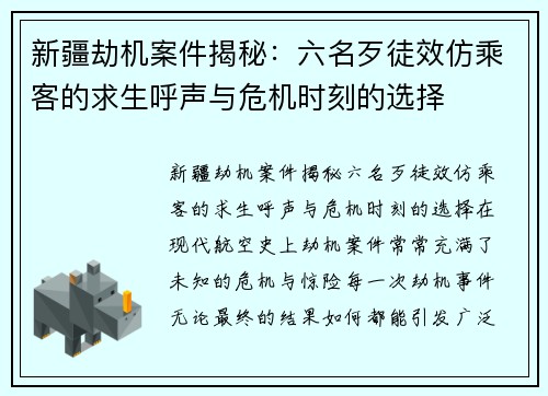 新疆劫机案件揭秘：六名歹徒效仿乘客的求生呼声与危机时刻的选择